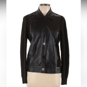 Lafayette 148 Leather Sweater Jacket Brown L